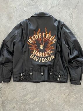 Vintage Harley-Davidson "Ride Free" leather motorcycle jacket